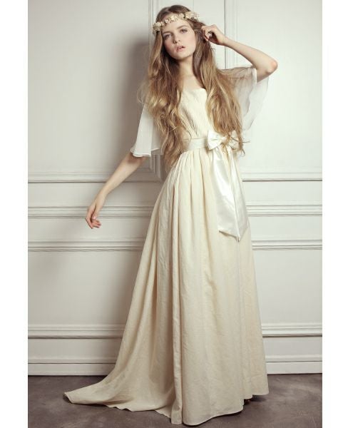 Palm wedding order made.Palm maison×hoshiオーガニックフレア袖のトッププリーツギャザードレス