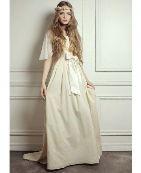 Palm wedding order made.Palm maison×hoshiオーガニックフレア袖のトッププリーツギャザードレス