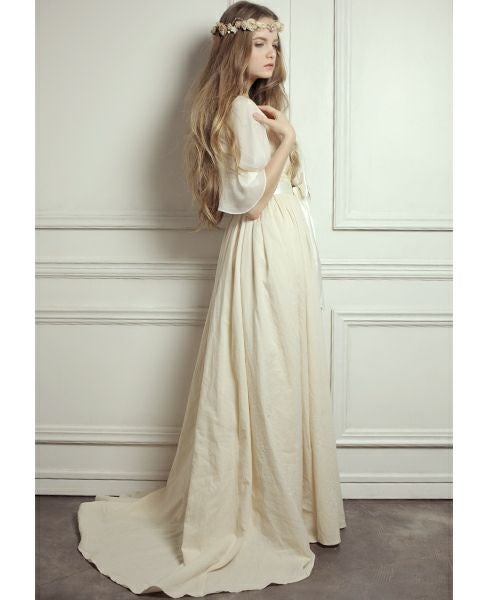 Palm wedding order made.Palm maison×hoshiオーガニックフレア袖のトッププリーツギャザードレス