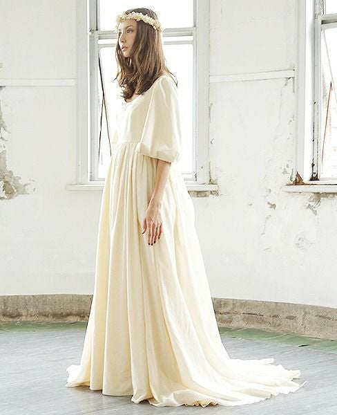 美品 INDESTYL オーガニックコットン ティアードボリュームドレス Palm wedding order made HOSHI オーガニックコットンボリューム袖