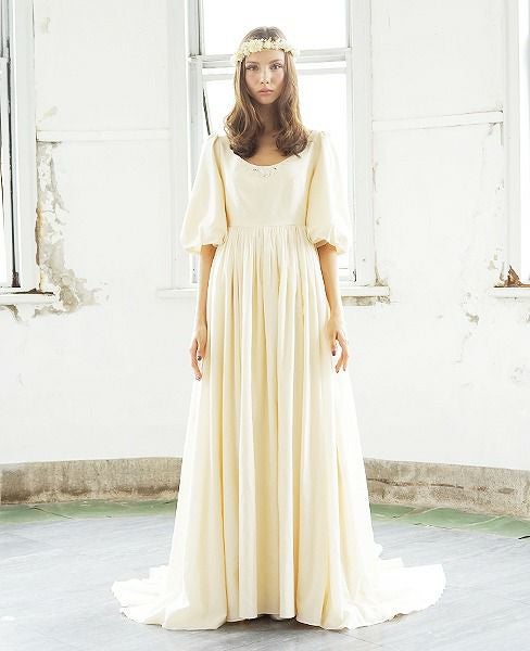 Palm wedding order made.HOSHI オーガニックコットンボリューム袖バックティアードドレス