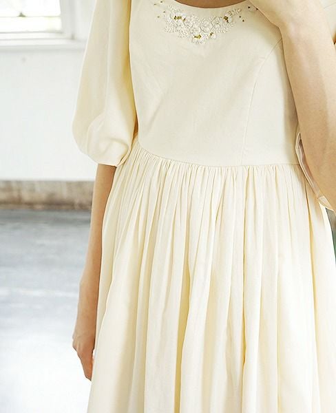 Palm wedding order made.HOSHI オーガニックコットンボリューム袖バックティアードドレス