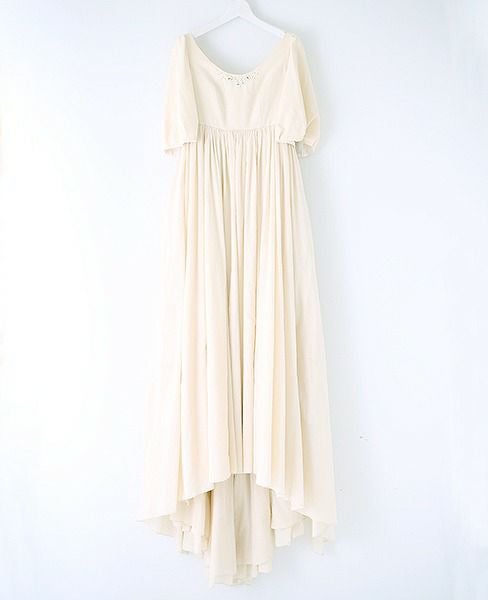 Palm wedding order made.HOSHI オーガニックコットンボリューム袖バックティアードドレス