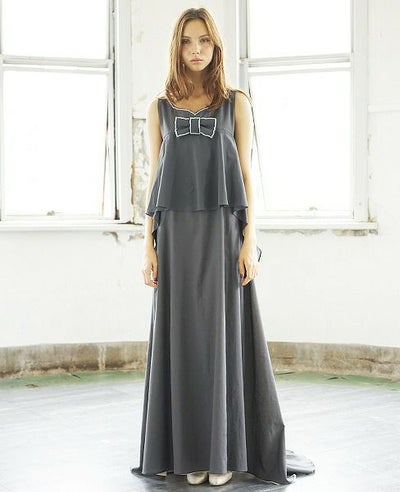 Palm wedding order made.HOSHI オーガニックコットンペプラムブラックドレス