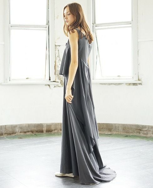 Palm wedding order made.HOSHI オーガニックコットンペプラムブラックドレス