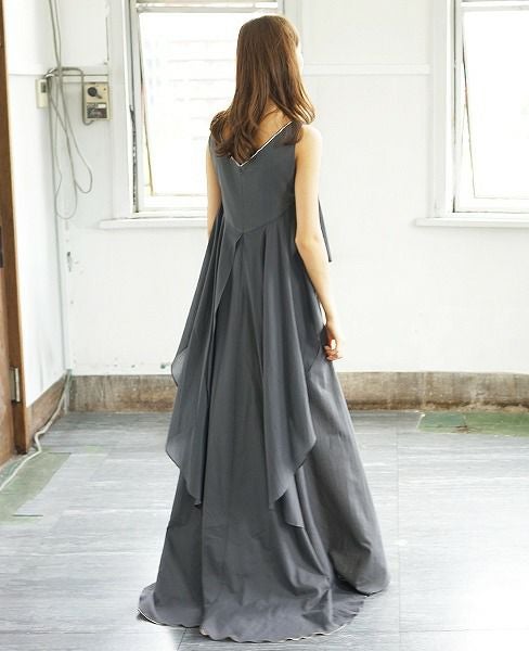 Palm wedding order made.HOSHI オーガニックコットンペプラムブラックドレス