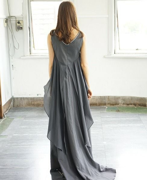 Palm wedding order made.HOSHI オーガニックコットンペプラムブラックドレス