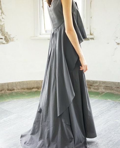 Palm wedding order made.HOSHI オーガニックコットンペプラムブラックドレス