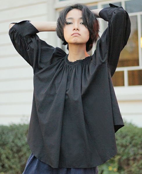 SI-HIRAI.DRAPE BLOUSE BLACK(CHSS16-3309)