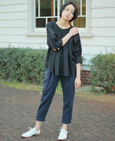 SI-HIRAI.DRAPE BLOUSE BLACK(CHSS16-3309)