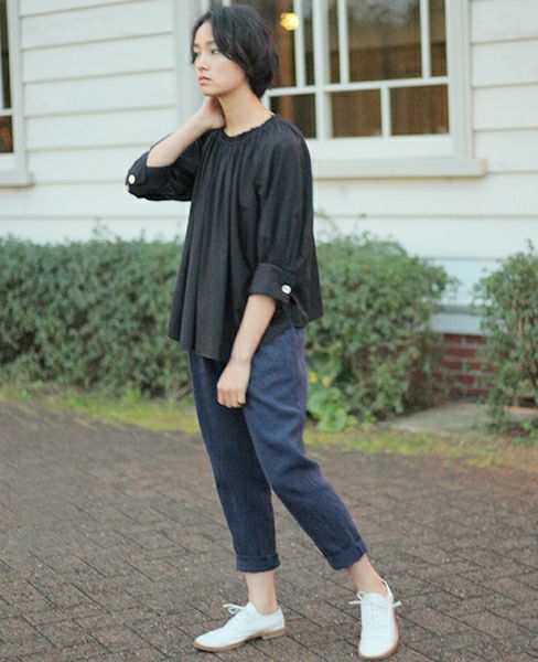 SI-HIRAI.DRAPE BLOUSE BLACK(CHSS16-3309)