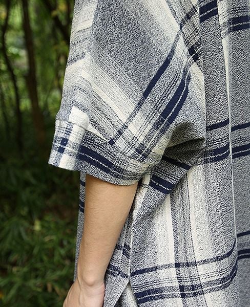 YANTOR.Amunzen Check Haori Coat[Y173CO03/BLUE]