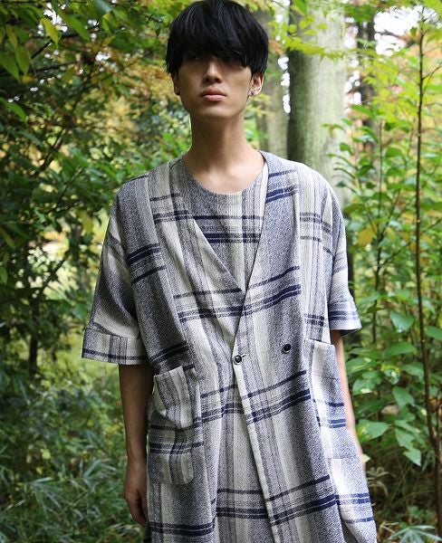 YANTOR.Amunzen Check Haori Coat[Y173CO03/BLUE]