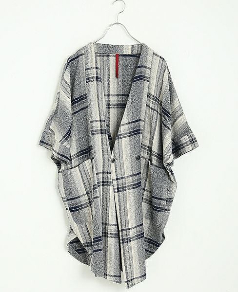 YANTOR.Amunzen Check Haori Coat[Y173CO03/BLUE]