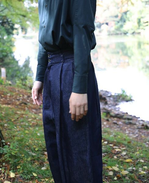 YANTOR.Linen Denim 1:2 tuck Pants[Y173PT05/BLUE]