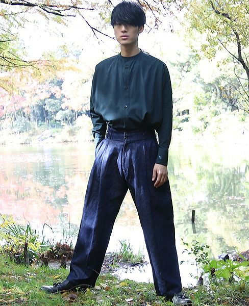 YANTOR Linen Denim 1:2 tuck Pants[Y173PT05/BLUE]