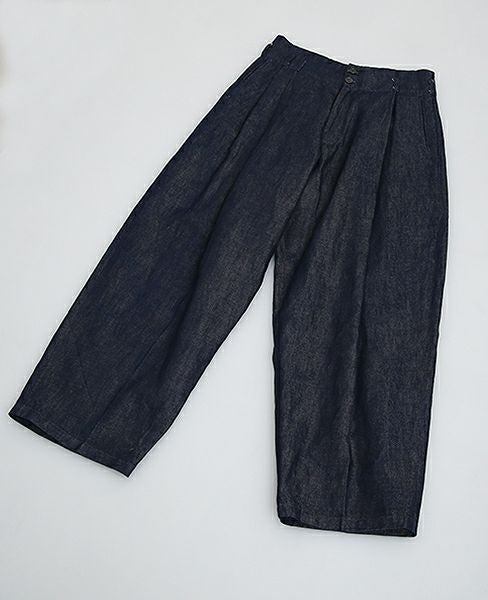 YANTOR Linen Denim 1:2 tuck Pants[Y173PT05/BLUE]