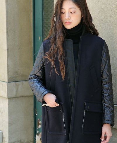 SWANLAKE.キルティングショルダーコート[CO-1005/BLACK]-Z