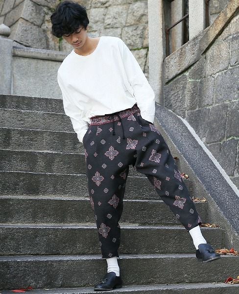 YANTOR.Handwoven Jaquard Silk Himo Pants[Y183PT11/BLACK]