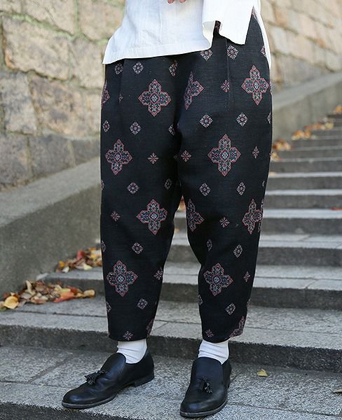 YANTOR Handwoven Jaquard Silk Himo Pants[Y183PT11/BLACK]