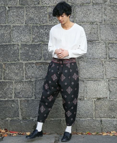 YANTOR.Handwoven Jaquard Silk Himo Pants[Y183PT11/BLACK]