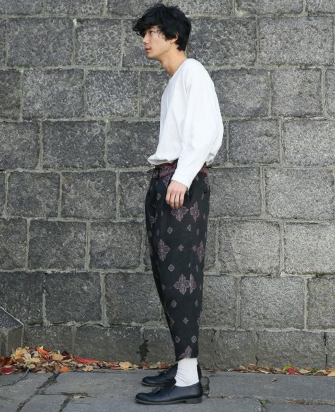 YANTOR.Handwoven Jaquard Silk Himo Pants[Y183PT11/BLACK]
