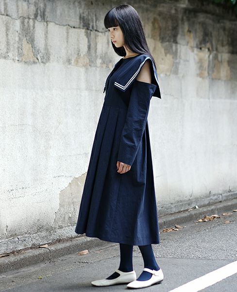 FUTATSUKUKURI背守りワンピース[19WS-07/Navy]-i | Palm maison store