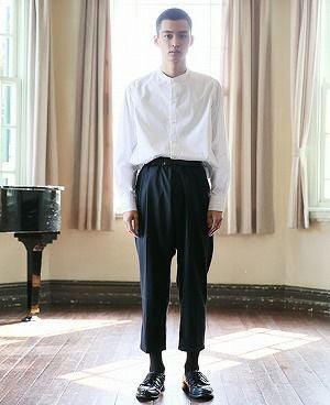 STUDIONICHOLSON.ITALIAN WOOL MENS DOUBLE PLEAT TAPERED PANT[SN-405D/DARK NAVY]