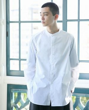 STUDIONICHOLSON COTTON POPLIN MENS STAND COLLAR SHIRT[SN-413A/WHITE]