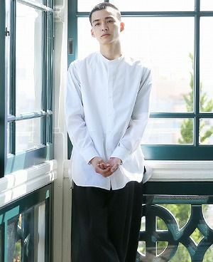 STUDIONICHOLSON COTTON POPLIN MENS STAND COLLAR SHIRT[SN-413A/WHITE]