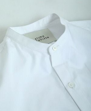 STUDIONICHOLSON.COTTON POPLIN MENS STAND COLLAR SHIRT[SN-413A/WHITE]