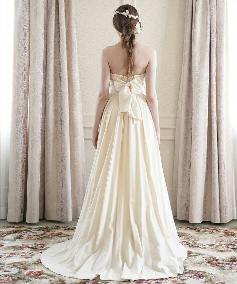 Palm wedding order made.hoshi オーガニックコットン編上げローウエストタックドレス