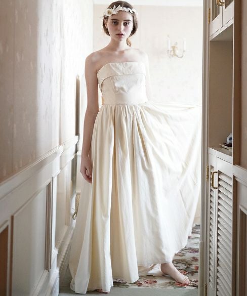 Palm wedding order made.hoshi オーガニックコットン編上げローウエストタックドレス