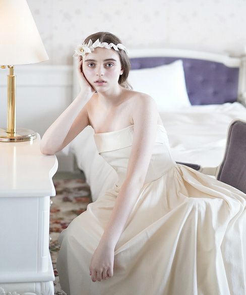 Palm wedding order made.hoshi オーガニックコットン編上げローウエストタックドレス