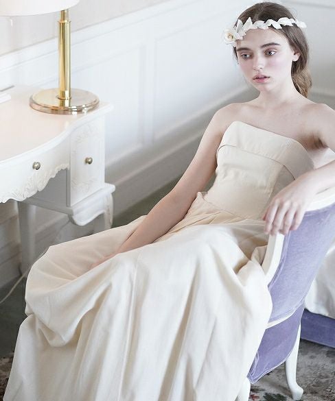 Palm wedding order made.hoshi オーガニックコットン編上げローウエストタックドレス