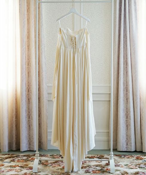 Palm wedding order made.hoshi オーガニックコットン編上げローウエストタックドレス