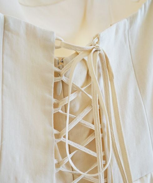 Palm wedding order made.hoshi オーガニックコットン編上げローウエストタックドレス