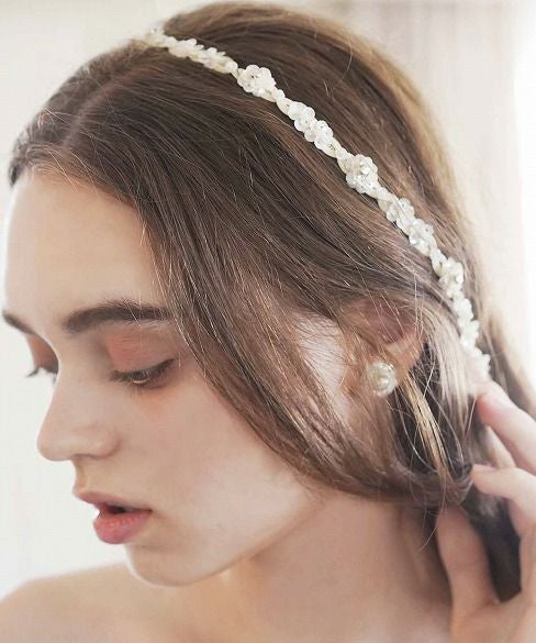 Palm wedding.hoshi アンティークスパンコールフラワー ヘッドリボン