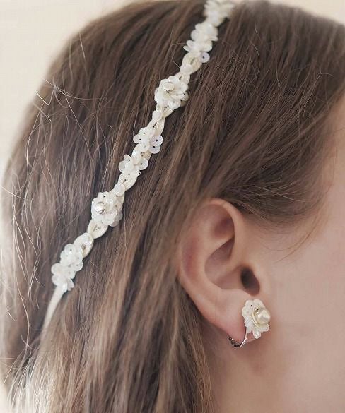 Palm wedding.hoshi アンティークスパンコールフラワー ヘッドリボン