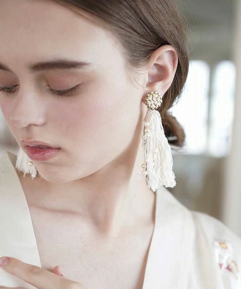 Palm wedding.hoshi アンティークパール付きフリンジイヤリング