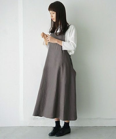 Mochi.モチ.french linen jumper skirt [915-op01/grey]