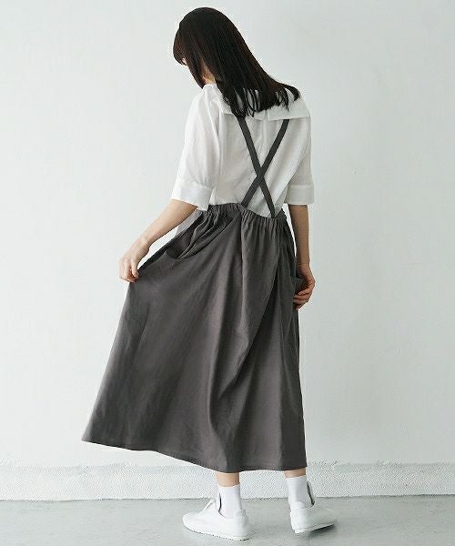 Mochi.モチ.french linen jumper skirt [915-op01/grey]