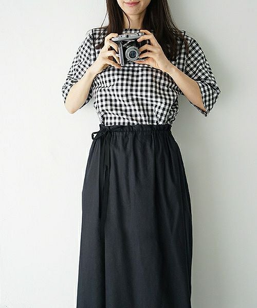 Mochi.モチ.french linen wrap wide pants [black]