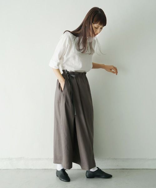 Mochi.モチ.french linen wrap wide pants [charcoal grey]