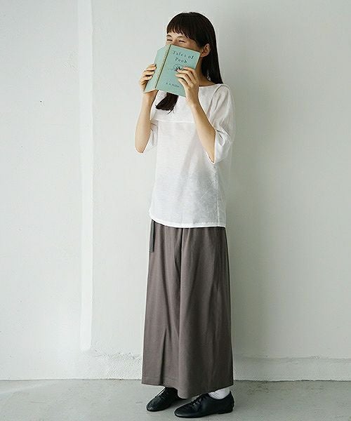 Mochi.モチ.french linen wrap wide pants [charcoal grey]