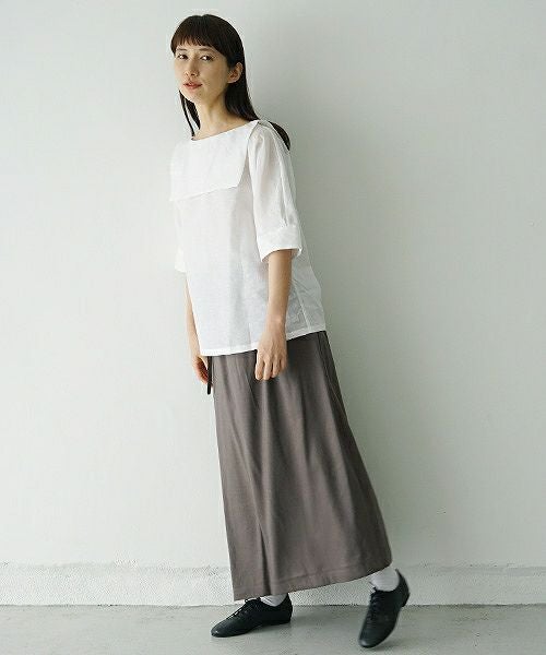 Mochi.モチ.french linen wrap wide pants [charcoal grey]