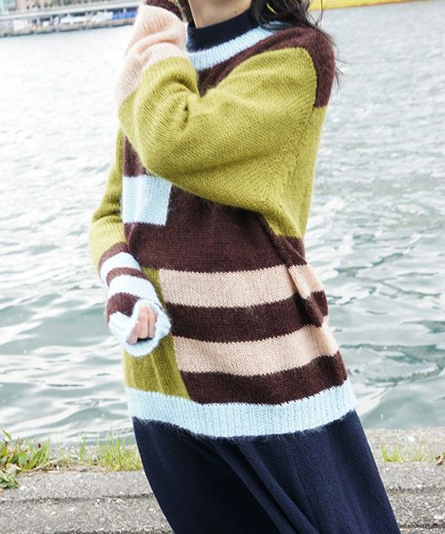 HENRIK VIBSKOV.KNIT SWEAT[OLIVE GREEN MULTI]_