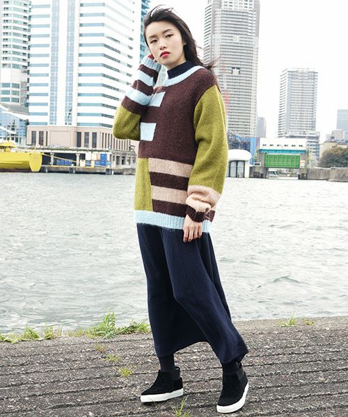 HENRIK VIBSKOV.KNIT SWEAT[OLIVE GREEN MULTI]_