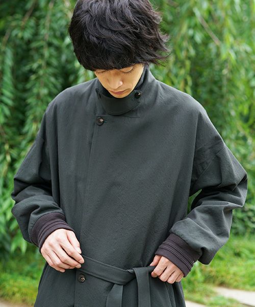 YANTOR.Wash Wool Rib Coat[Y194CO02/GREEN]