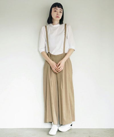 Mochi.モチ.suspenders wide pants [ms02-p-01/beige]